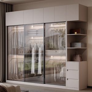 Armoire coulissante en verre avec porte coulissante en eucalyptus de qualité <span class=keywords><strong>OSB</strong></span>, ensemble d'armoire de chambre à coucher moderne et luxueuse <span class=keywords><strong>pour</strong></span> la maison - Product Image 3