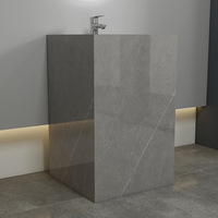 Rock Plate Colonne Intégré Sans Soudure Lavabo Toilette Vanité Combo LED Miroir MDF Construction pour Salle De Bains Petit Appartement
