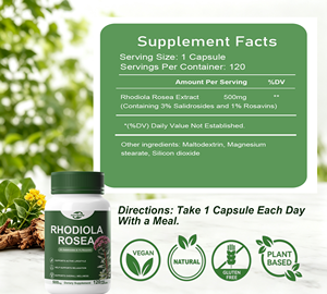 Capsules de Rhodiola Rosea OEM 500mg, 3% Salidrosides, 1% Rosavines, Complément Adaptogène pour l'Énergie et le Soutien Anti-Stress, 120 Capsules Végétales - Product Image 2