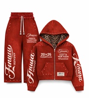 Ensemble survêtement streetwear personnalisé 100 % coton, coupe oversize, délavé à l'acide, avec fermeture éclair et strass, pantalon de survêtement et sweat à capuche effet vieilli vintage pour homme