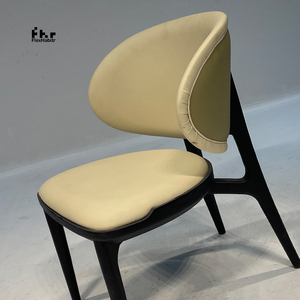 Modern Cream Yellow PU Leather Dining Chair Black Wood Frame Curved Back Upholstered Side Chair for Hotel Restaurant - Product Image 2