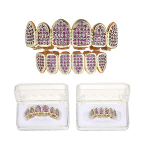 Rapero inferior y superior cuerpo de latón joyería de hip hop para hombre helado de oro diamante bling dientes grillz conjunto - Product Image 6