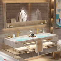 Meuble-lavabo de salle de bain moderne luxueux à évier unique avec écran LED, finition laquée murale, design rectangulaire