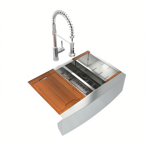 Fregadero doble de cocina de acero inoxidable estilo rústico de 33 pulgadas con delantal frontal, calibre 16, apto para estación de trabajo - Product Image 1