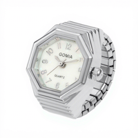 Nouvelle montre bague hexagonale unisexe, style simple et polyvalent, pour couples, en fer plaqué or, avec bracelet extensible, produit phare pour le commerce extérieur, vente en gros