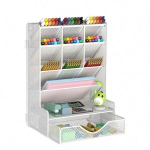 <b>Desk</b> Organizer with Drawer Office Supplies Accessories Storage Caddy Hanging <b>Wall</b> Shelf Metal Mesh 9 Compartments Pencil Holder - Product Image 1
