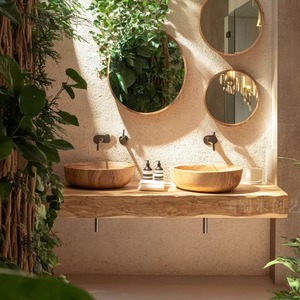Meuble-lavabo mural flottant en bois massif à bord naturel, style antique, pour <span class=keywords><strong>salle</strong></span> <span class=keywords><strong>de</strong></span> <span class=keywords><strong>bain</strong></span>, meuble <span class=keywords><strong>de</strong></span> <span class=keywords><strong>salle</strong></span> <span class=keywords><strong>de</strong></span> <span class=keywords><strong>bain</strong></span> en bois naturel - Product Image 6