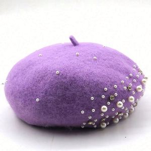 ผู้ผลิตหมวกเบเร่ต์ขนสัตว์สำหรับผู้หญิงในฤดูหนาวจากจีน ขายส่งหมวกเบเร่ต์ประดับมุกสำหรับสุภาพสตรี - Product Image 6