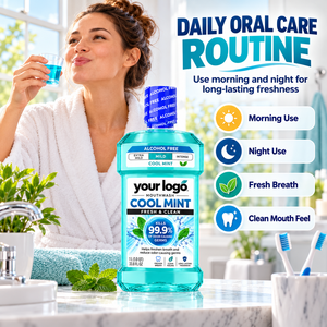 Bain de bouche à la menthe rafraîchissante, formule sans alcool, best-seller, pour une haleine fraîche, un nettoyage en profondeur et l'élimination des odeurs buccales, fraîcheur toute la journée - Product Image 4