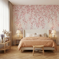 Papier peint mural imperméable à l'eau, motif feuilles en cascade rose doux, style vintage beige botanique, à coller soi-même, pour la décoration murale du salon et de la chambre