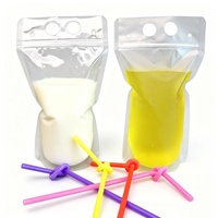 Pochette d'emballage liquide transparente OEM mate de 500 ml avec fermeture éclair et poignée portable pour boissons