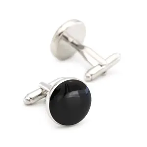 Luxo preto opala cat's eye cufflinks terno camisa redonda e gravata clipes broches pinos DIY bronze aço inoxidável cufflink