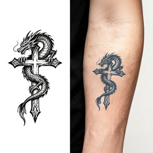 Dragón y Cruz tatuaje temporal diseño Animal tatuaje semipermanente a prueba de agua dura 2 semanas <span class=keywords><strong>brazo</strong></span> tatuaje de hierbas - Product Image 1