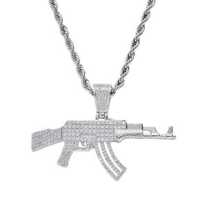 Collar con Colgante de Rifle AK47 Personalizado, Chapado en Oro de 18K, Joyería Punk HIP HOP, Cadena de Cuerda, Zirconia Cúbica, Collar con Colgante de Pistola para Hombre - Product Image 5
