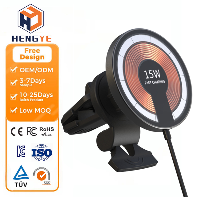 Magnet-Aligned 15W 2-in-1 Detachable Wireless Car Charger 360° Rotatable Suction Cup/Air Outlet Phone Holder