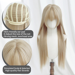 Peluca Larga y Lisa de Fibra Resistente al Calor de 30 Pulgadas, Rubio Platino Natural con Flequillo, para Cosplay, <span class=keywords><strong>Anime</strong></span>, Comic Con, Mujeres, Precio al por Mayor - Product Image 4