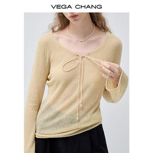 Maglietta a Maniche Lunghe da <span class=keywords><strong>Donna</strong></span> VEGA CHANG con Collo Annodabile e Tessuto <span class=keywords><strong>Trasparente</strong></span>, Vestibilità Slim, Tessuto Morbido per Uso Quotidiano Casual - Product Image 5