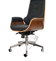Chaise de direction moderne pour PDG Chaise pivotante réglable, chaise en cuir BOSS en bois et PU Couleur noyer