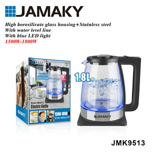 กาต้มน้ำไฟฟ้า JAMAKY ขนาด 1.8 ลิตร ทำจากแก้วโบโรซิลิเกตคุณภาพสูง พร้อมไฟ LED สีฟ้า ปิดอัตโนมัติเมื่อไม่มีการใช้งาน - Product Image 1