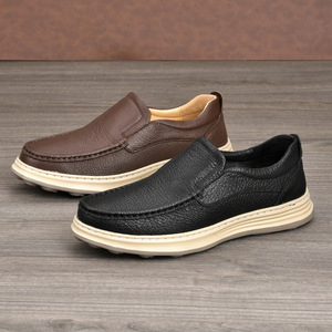 Mocassins pour hommes en cuir véritable, à enfiler, avec semelle intermédiaire EVA amortie, semelle extérieure en caoutchouc, doublure en cuir véritable, chaussures robustes - Product Image 1