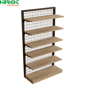 Wood Grain Retail Supermarket <b>Shelves</b> Gondola <b>Rack</b> Metal Free Standing Store Display Shelving for Grocery Store - Product Image 5