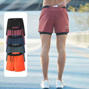 HEALY 2 en 1 Pantalones cortos para correr Hombres Cintura elástica Entrenamiento Atlético Gimnasio Deportes al aire libre Pantalones cortos con bolsillos - Product Image 1