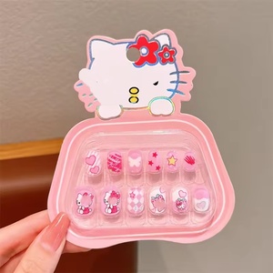 Lot de 12 <span class=keywords><strong>faux</strong></span> ongles autocollants pour enfants, motif chat de dessin animé Kawaii, avec colle gelée, mignons ongles artificiels pour enfants, style <span class=keywords><strong>anime</strong></span> - Product Image 6