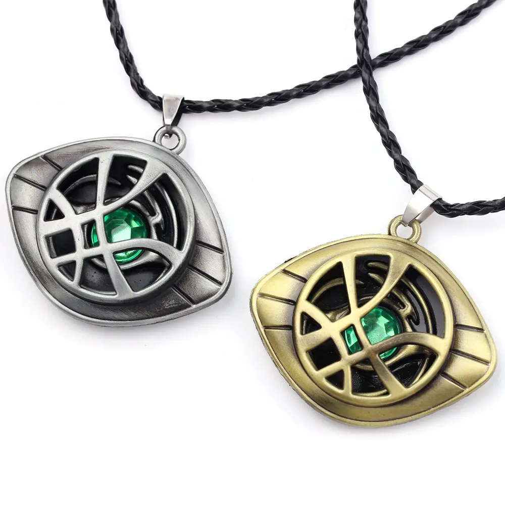 Hot Movie Fashion Green Stone Eye Shape Sweater Chain Necklaces Charm for Fans Alloy Dr Strange Pendant Necklace