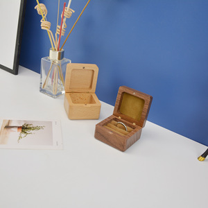 Walnut And Beech Wood Ring <b>Box</b> Square Jewelry Packaging Storage <b>Box</b> For Wedding Rings And <b>Earrings</b> - Product Image 1
