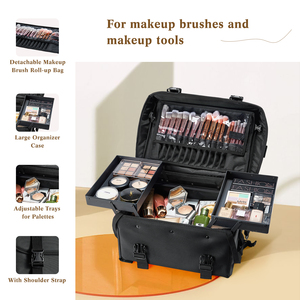 Rolling <b>Makeup</b> <b>Case</b> Large Cosmetology Organizer with Wheels Nylon Cosmetic Train <b>Case</b> Portable Travel <b>Makeup</b> Artist Suitcase - Product Image 3