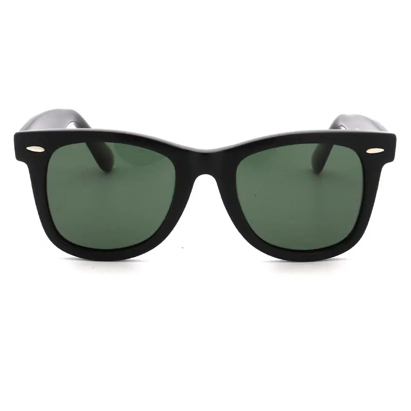 Classic Italy Design 2140 Ray Fashion Brand Men's Square Sunglasses Quality Acetate Black Frame Real Glass Lens Green