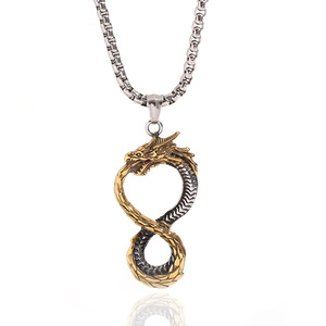 yunnique Unisex <b>Titanium</b> Steel Dragon Pendant Necklace Infinity Design Fashion Jewelry Hip Hop Style <b>Chain</b> - Product Image 1