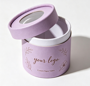 Custom Eco-Friendly Round Paper Tube Box with Gold Foil Printing and Clear <b>Window</b> Lid for Gift Packaging - Product Image 1