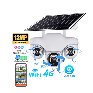 Caméra de sécurité solaire réseau PTZ 3 objectifs 12MP avec détection humaine, vision nocturne, audio bidirectionnel et enregistrement 24H, compatible carte SIM 4G pour extérieur - Product Image 1