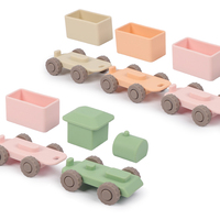 Juguetes de bloques de construcción para niños, rompecabezas de silicona, juguete de emparejamiento, juguete de empuje y arrastre para educación temprana, tren de juguete de silicona suave