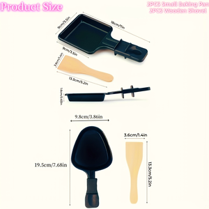 Mini ensemble de 4 poêles <span class=keywords><strong>à</strong></span> <span class=keywords><strong>raclette</strong></span> avec 4 spatules en bois, grill électrique universel et poêle <span class=keywords><strong>à</strong></span> frire pour la maison et l'extérieur - Product Image 6