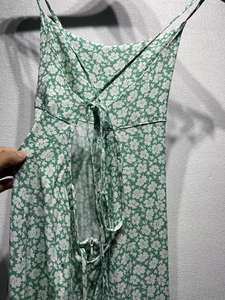 New French-style Viscose Green Printed <strong>Long</strong> <strong>Dress</strong> Slim-fitting Sexy Backless With Tie Straps A Pure And Alluring Slip <strong>Dress</strong> - Product Image 4