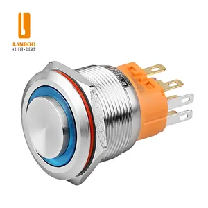 LANBOO 22mm 1NO1NC momentary rgb dual color nickel plated brass round push switch