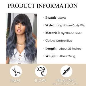 <span class=keywords><strong>Peluca</strong></span> Larga Rizada Ondulada Sintética Moderna Transparente <span class=keywords><strong>Gris</strong></span> y Azul, Resistente al Calor y Transpirable, <span class=keywords><strong>con</strong></span> Flequillo, para Mujer, Disfraz de Halloween y Cosplay - Product Image 2