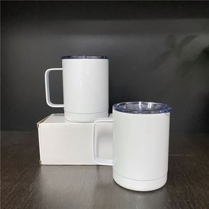 Vasos Térmicos de Acero Inoxidable para Sublimación, Blancos Brillantes, de 10 oz, con Asa y Tapa Deslizante, para Campamento - Product Image 1