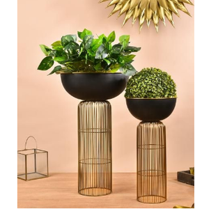 Maceta decorativa de la mejor calidad para el hogar y el jardín, juego de dos macetas de jardín con acabado dorado, uso de centro comercial - Product Image 2