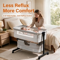 Berceau portable pour bébé, réglage de la hauteur sur 5 niveaux, anti-reflux à une touche, roues pivotantes verrouillables, prix de gros