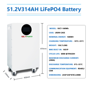 Sistema de Almacenamiento de Energía Doméstico VictPower de 16KWH, Híbrido, LiFePO4, 51.2V, 314Ah, Batería de Iones de Litio para Sistema Solar, HP-5A, Certificado CE/FCC - Product Image 5