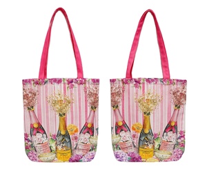 Bolsas de Mano para Fiestas de Vino Rosa Floral de Alta Calidad, de Gran Capacidad, Portátiles, de Poliéster, Personalizables con Impresión Digital para Promocionales - Product Image 1