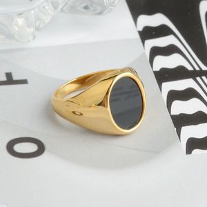 Trendy Yin Yang <strong>Signet</strong> Striped <strong>Signet</strong> <strong>Ring</strong> 18k <strong>Gold</strong> Plated Stainless Steel Chunky Statement Enamel <strong>Ring</strong> for <strong>Ladies</strong> - Product Image 2