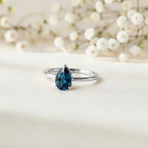 Anillo de plata de ley 925 con topacio azul de Londres, corte pera, hecho a mano, con piedras preciosas, anillo de boda nupcial, precio al por mayor, vermeil eternidad - Product Image 1