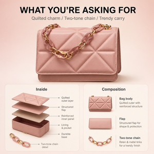 <span class=keywords><strong>Bolso</strong></span> de hombro acolchado <span class=keywords><strong>rosa</strong></span> con cadena, bandolera bicolor con solapa, herrajes dorados, <span class=keywords><strong>bolso</strong></span> compacto para uso diario, venta al por mayor - Product Image 3
