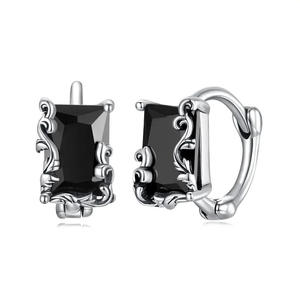 ต่างหูห่วงทองสีขาว E4158กับขอบโอนิกซ์เครื่องประดับผู้หญิงสไตล์วินเทจ - Product Image 1