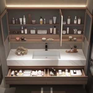 Mueble de Baño Moderno y Ecológico con Lavabo de Piedra, Diseño Plegable de 3 Niveles, Instalación en Pared, 50x30cm - Product Image 4