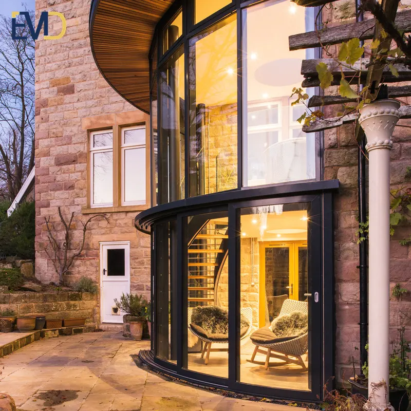 Villa aluminium double glass thermal break modern curved glass sliding door balcony doors